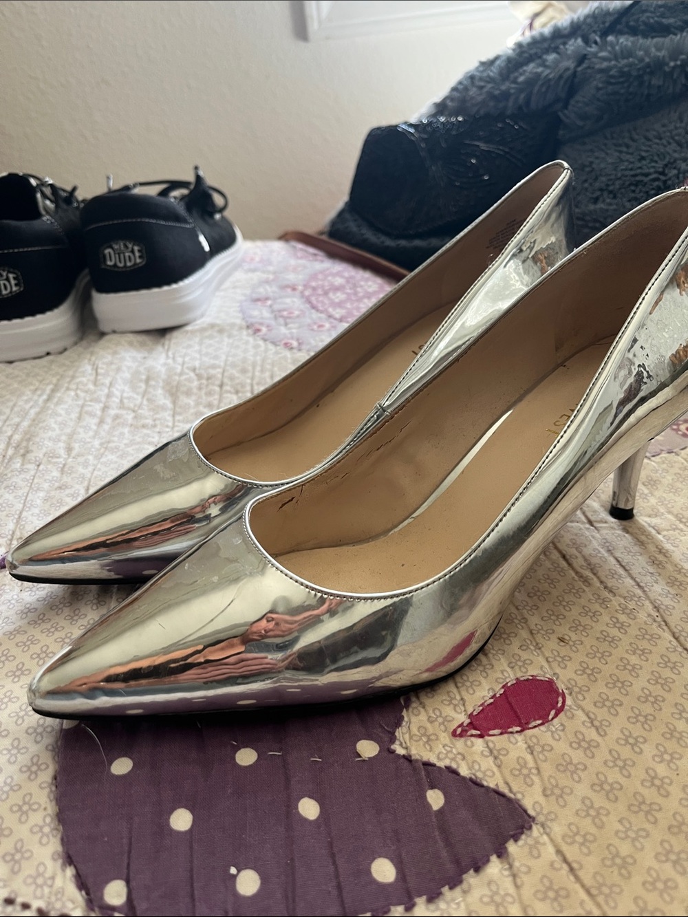 Nine West Metallic Silver Pointed-Toe Pumps